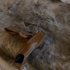 Carmel rubber wedged side zipper leather ankle  boot with white stitching